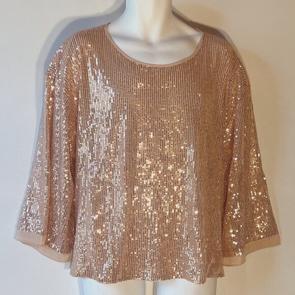 Ott by Lime & Chili SZ L Light Copper Sequin Top Dressy Formal Party Boxy - Picture 1 of 7
